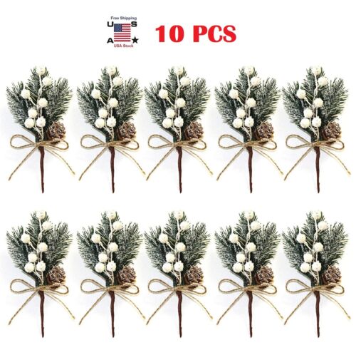 10× Artificial Flower Christmas Red Berry Pine Cone & Holly Branch Floral Decor