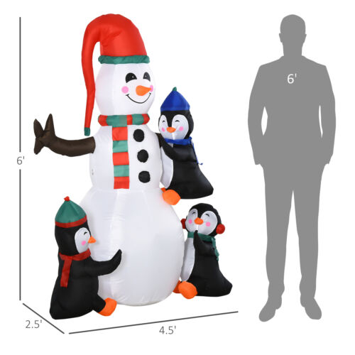 6' Light Up Inflatable Snowman  Penguin Christmas Lawn Decoration