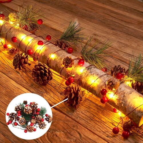 7ft Christmas Decorations Garland Berry Pine Cone Tree Fairy String Lights Decor