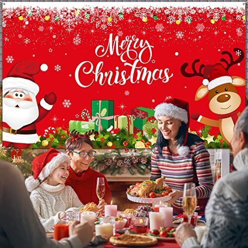 Christmas Backdrop Banner Santa Claus Reindeer Party Solid-color Pattern Red