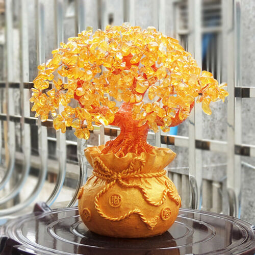 Traditional Gold Crystal Gemstone Bonsai Money Tree  Home Decor