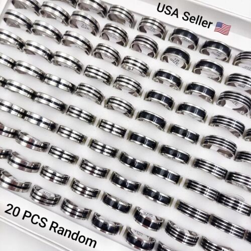 20Pcs Stainless Steel Rings Unisex Trendy Classic Mixed Charm Jewelry