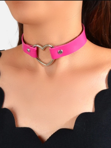 Leather Choker Necklace Adjustable Heart Chain Neck Collar Goth Punk Jewelry