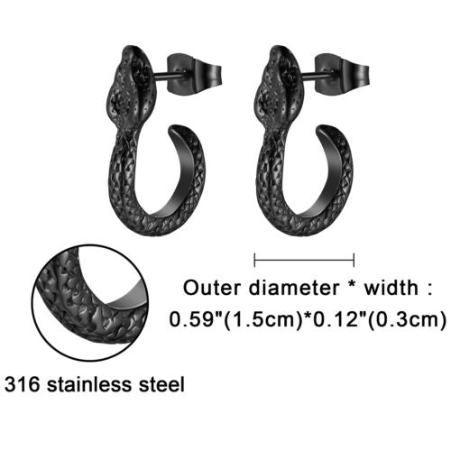 2Pcs Punk Stainless Steel Snake Dangle Ear Stud Earrings Jewelry For Men Women