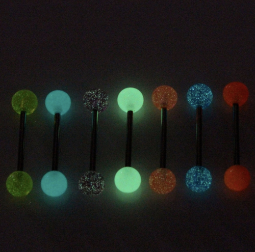 7pc Set Glow In The Dark Luminous Barbell Tongue Rings