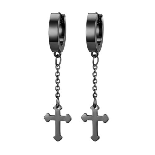 Punk Women' Men's Stainless Steel Dangle Hoop Earrings Fringe Cross Jewelry