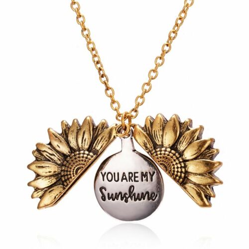 "You Are My Sunshine"Boho Open Sunflower Pendant Necklace Locket Women Jewelry