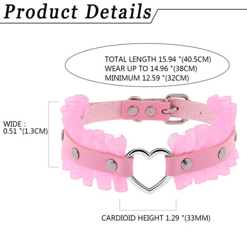 Women Gothic Punk Heart Lace Leather O-Ring Choker Collar Necklace