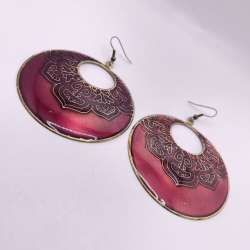 Bronze Purple Boho Dangle Drop Pierced Earrings Jewelry 2 1/2"