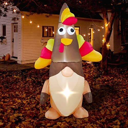 Thanksgiving 5 ft LED Inflatable Turkey Gnome Decorations Outdoor Yard