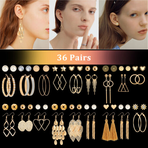 72 PCS Fashion Tassel Earrings Jewelry Set Ear Hoop Stud Drop