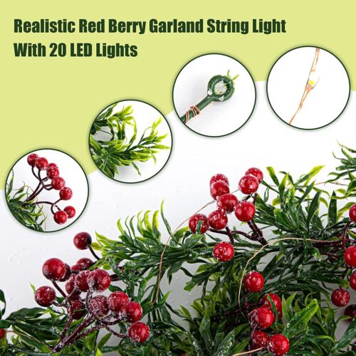 Pre Lit Artificial Christmas Wreath Garland with Lights Red Berries Xmas Decor