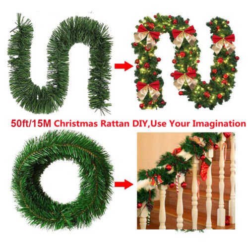 50 Feet Artificial Christmas Garland Wreath Ball Home Garden Greenery Xmas Decor