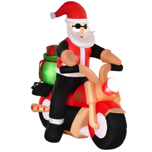 6' Long Santa Riding A Motorcycle Inflatable Christmas Lawn Outdoor LED