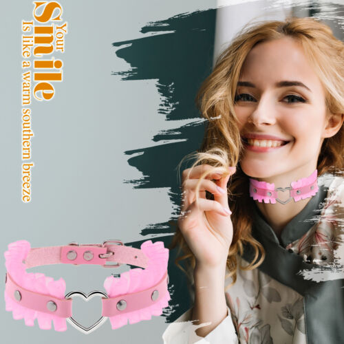Women Gothic Punk Heart Lace Leather O-Ring Choker Collar Necklace