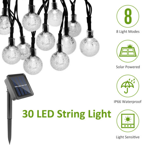 Solar Powered 30 LED String Light Garden Path Yard Decor Lamp Outdoor Waterproof