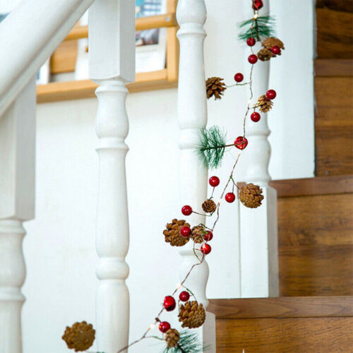 7ft Christmas Decorations Garland Berry Pine Cone Tree Fairy String Lights Decor