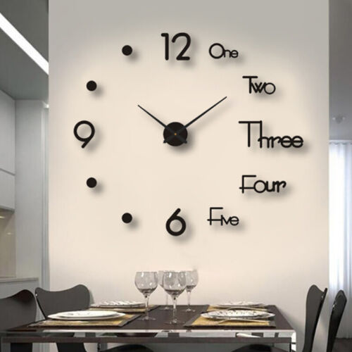 3D Large Wall Clock Mirror Surface Modern DIY Sticker