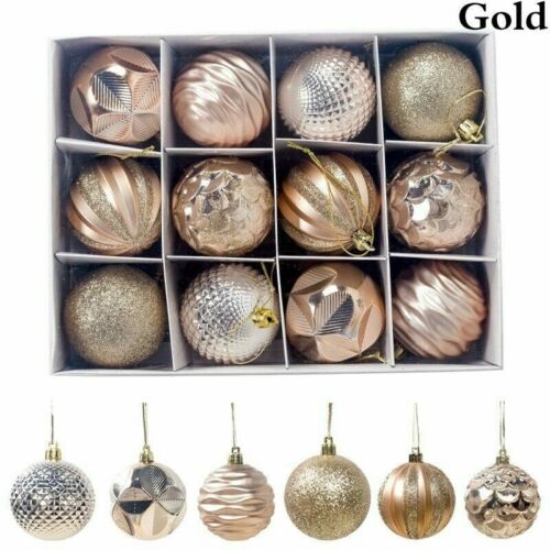 12Pcs/Box Christmas Glitter Balls Ornaments Xmas Tree Ball Hanging Party Decor