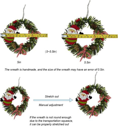 3pcs Set Mini Christmas Wreath Pine Decor Santa Snowman Elk Hang Indoor Ornament