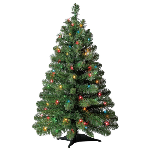 Prelit Pine Artificial Christmas Tree Multicolor Incandescent Lights 3Ft