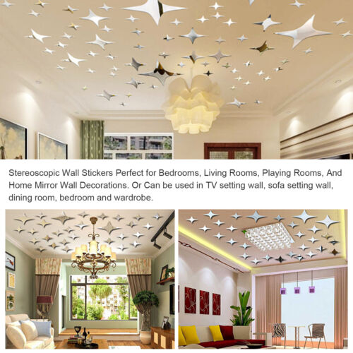 43PCS Removable Wall Stickers 3D Mirror Star Art