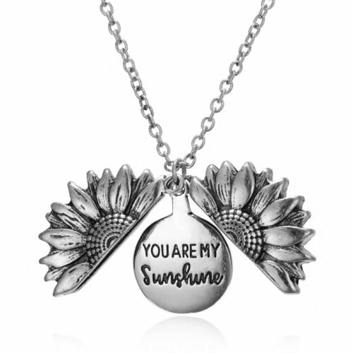 "You Are My Sunshine"Boho Open Sunflower Pendant Necklace Locket Women Jewelry