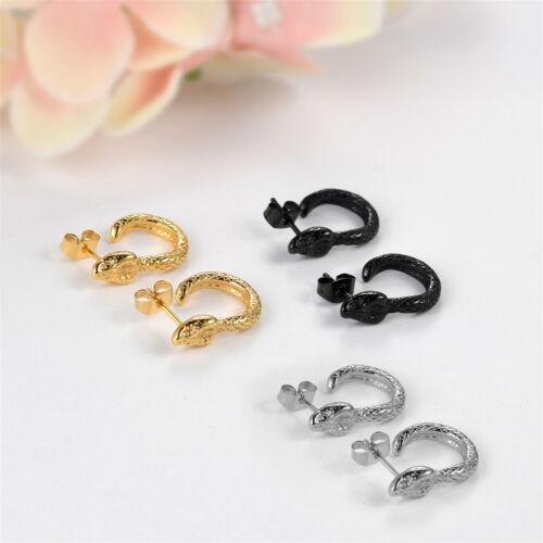 2Pcs Punk Stainless Steel Snake Dangle Ear Stud Earrings Jewelry For Men Women