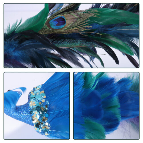 19" Peacock Christmas Ornament Glittered Bird with Feather Xmas Tree Decoration