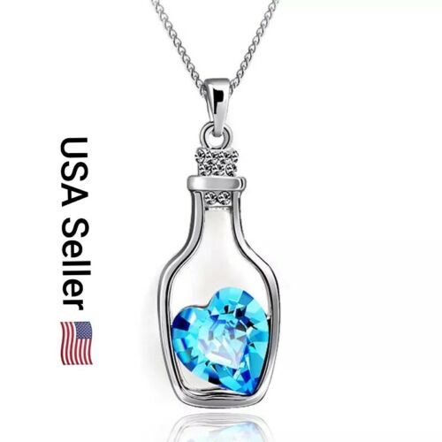 Fashion Statement Necklace Hollow Drift Bottle Jewelry Crystal Heart Pendant