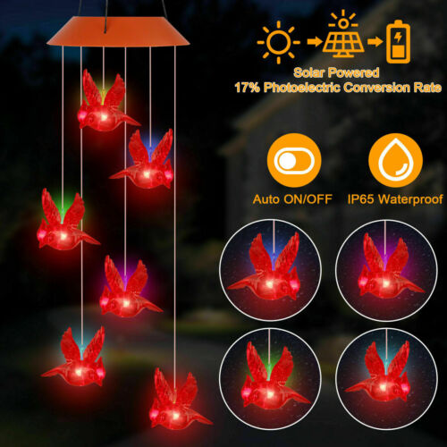 LED Solar Wind Chime Light Color Changing Hanging Lamp Waterproof Garden Decor