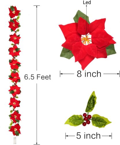 Pre-Lit Christmas Garland with lights Red Berries Leaves Christmas Decorations