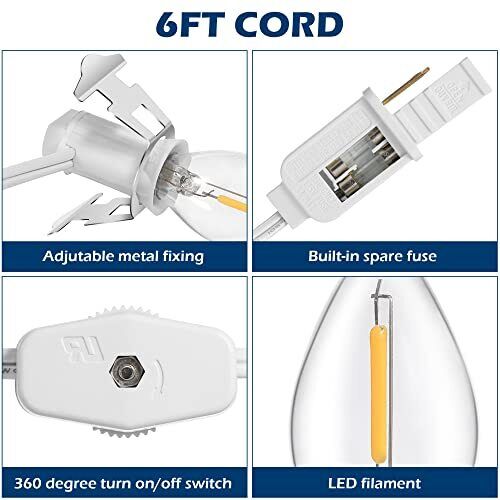 Blow Light Cord with Candle LED Light Bulb Christmas Village Accessories 6FT