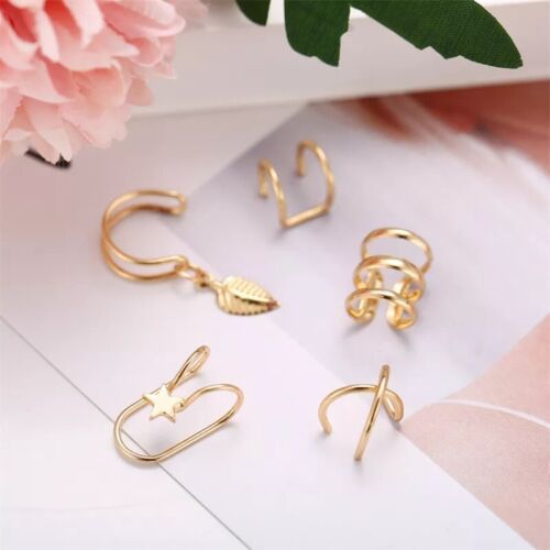 5pc Gold Silver Color Metal Ear Cuff Non-Piercing Ear Clips Earrings Jewelry