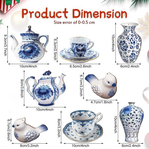 Christmas Chinoiserie Ornaments Hanging Pendant Blue and White Porcelain 32PCS