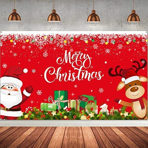 Christmas Backdrop Banner Santa Claus Reindeer Party Solid-color Pattern Red