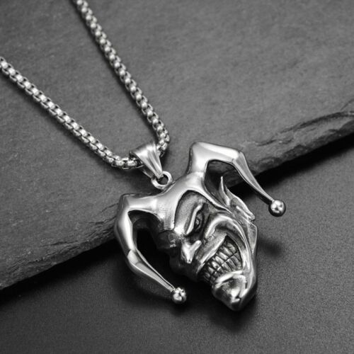 Mens Stainless Steel Punk Boys Joker Clown Pendant Necklace Jewelry Chain