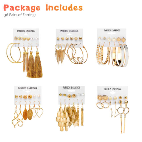 72 PCS Fashion Tassel Earrings Jewelry Set Ear Hoop Stud Drop